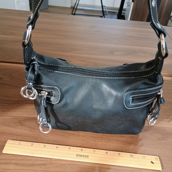 St. John's Bay Handbags - St. John's Bay Black Leather Shoulder Bag with Silver Accents